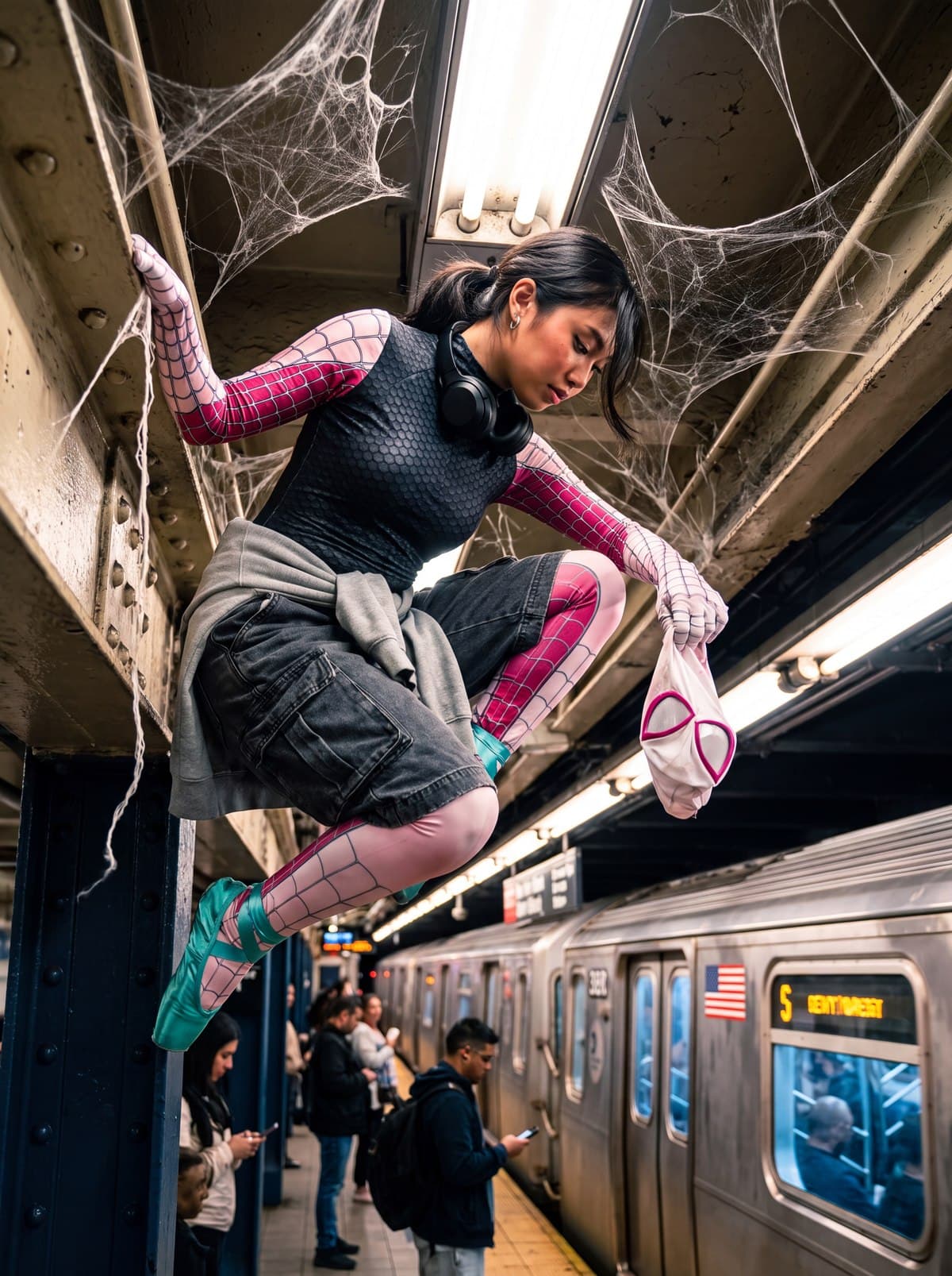 The subway version, clinging to a girder above the platform