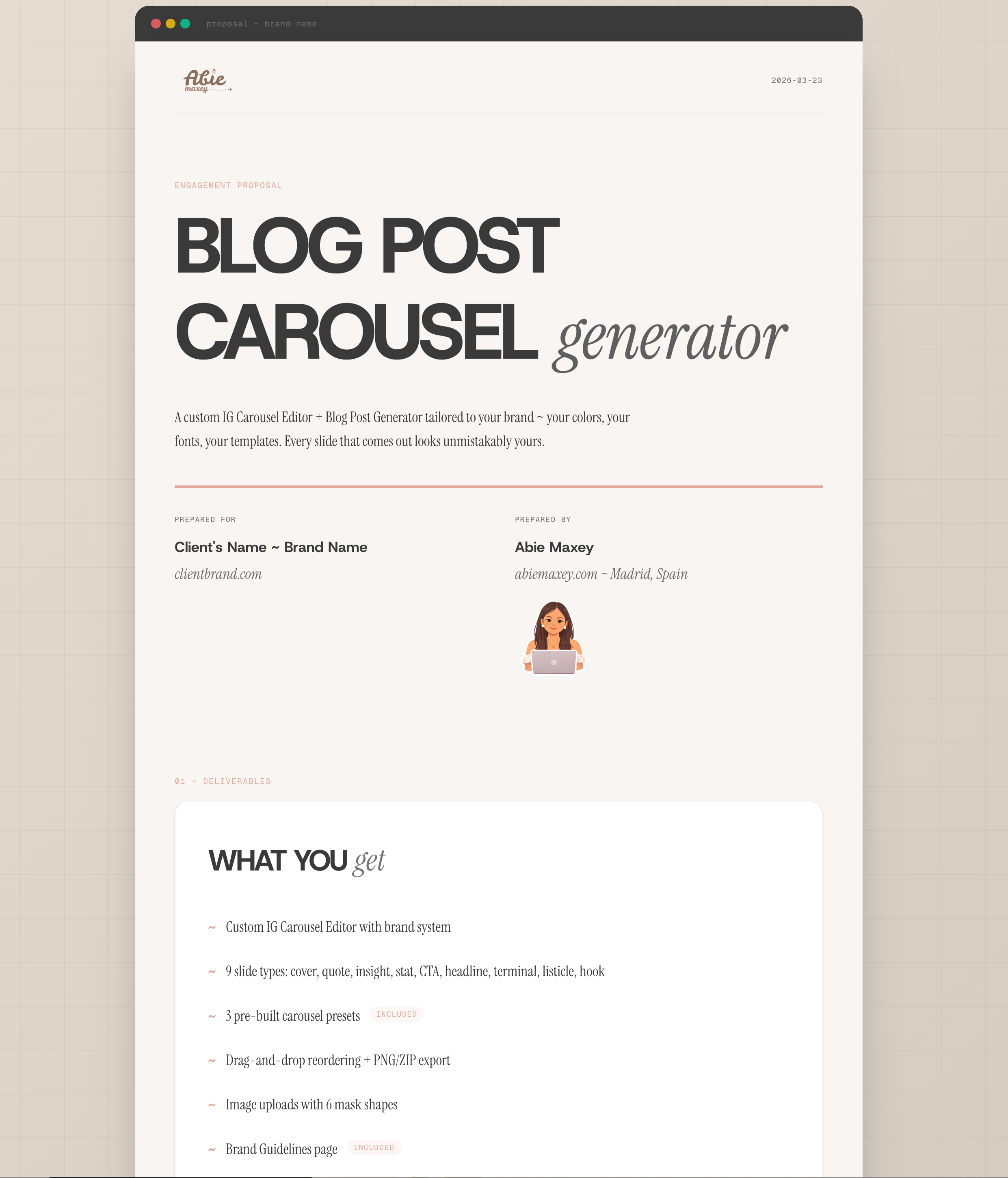 Proposal system preview ~ terminal window with grid backdrop